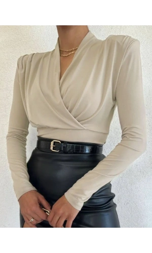 Vatkalı Kruvaze Model Sandy Bluz-Bej