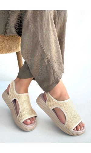 Wayi Bej Hasır Cilt Sandalet
