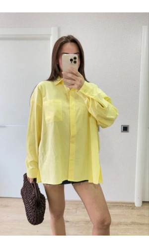 Yakalı Yandan Yırtmaçlı Gömlek - Sarı