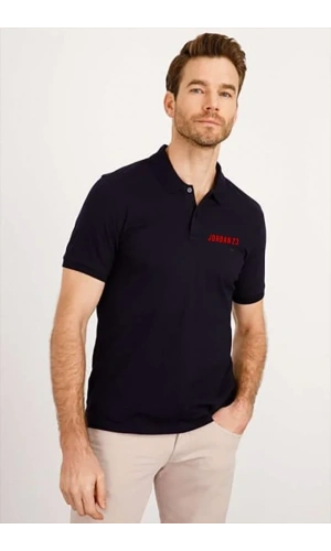 Yakası Düğmeli Yakalı Pike Baskılı T-Shirt - Beyaz