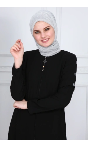 Yanları Boncuk detaylı ferace MDC2151 Siyah