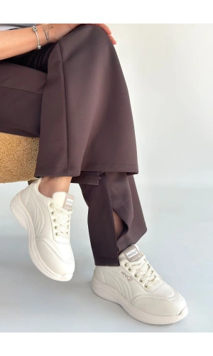 Yejja Bej Cilt Bağcıklı Spor Ayakkabı