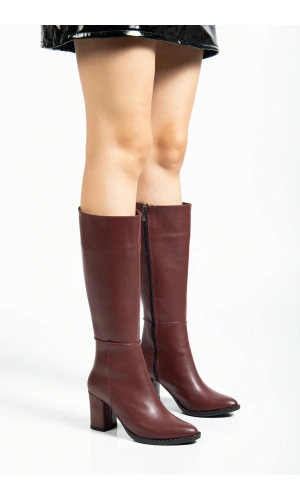 YSN-4422 Bordo Cilt Topuklu Kadın Çizme