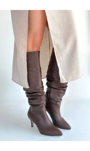 Zelya Kahverengi Cilt Topuklu Çizme