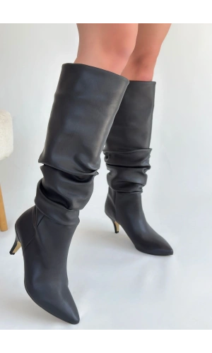 Zelya Siyah Cilt Topuklu Çizme
