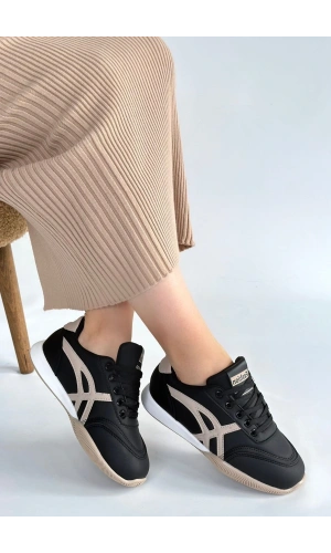 Zlay Siyah Cilt Bej Detaylı Bağcıklı Spor Ayakkabı