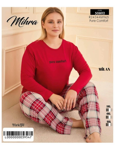 Mihra 50802 Kadın Battal Milan O Yaka Pijama Takımı