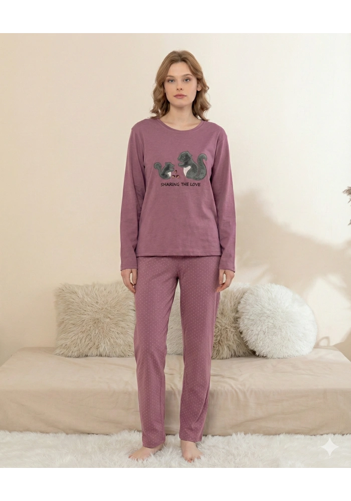 Boyraz 0364 Kadın Penye Uzun Kol Pijama Takımı