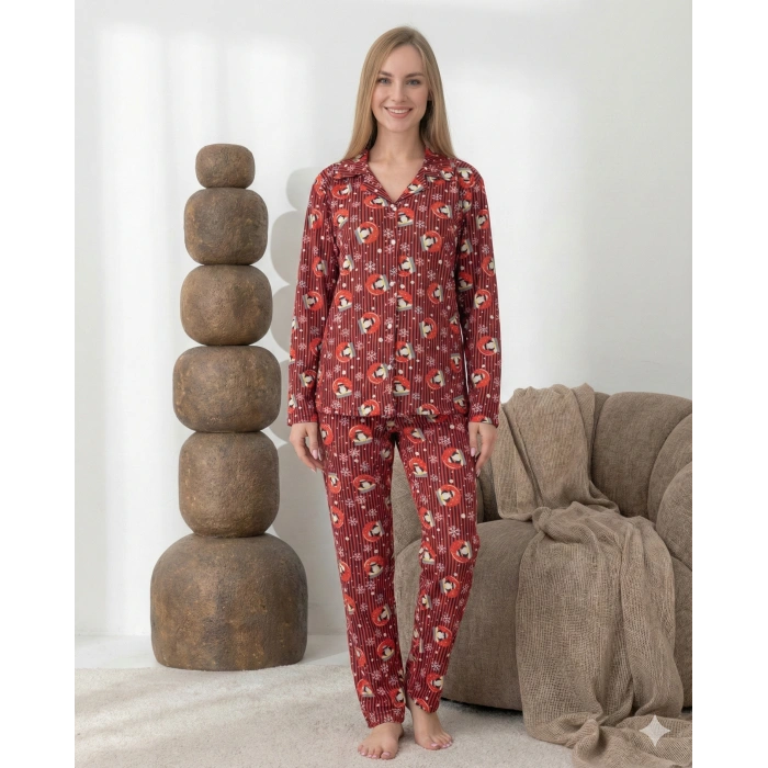 Boyraz 0350 Kadın Süet Patlı Uzun Kol Pijama Takımı