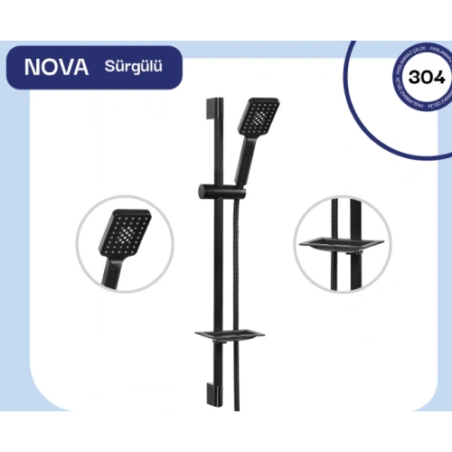 Fomaart Nova Siyah Sürgülü Duş Seti