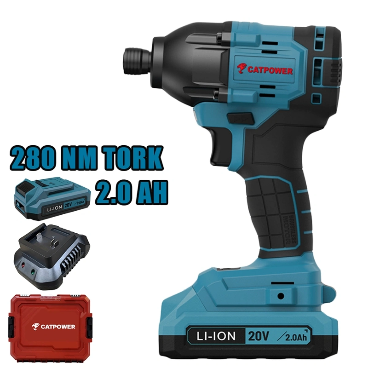 CATPOWER 4222 AKÜLÜ TORKLU VİDALAMA Li-ion (MAKİNE) KÖMÜRSÜZ 20V +( 2.0 ah AKÜ 2 ADET)+(Hızlı Şarj Cihazı)