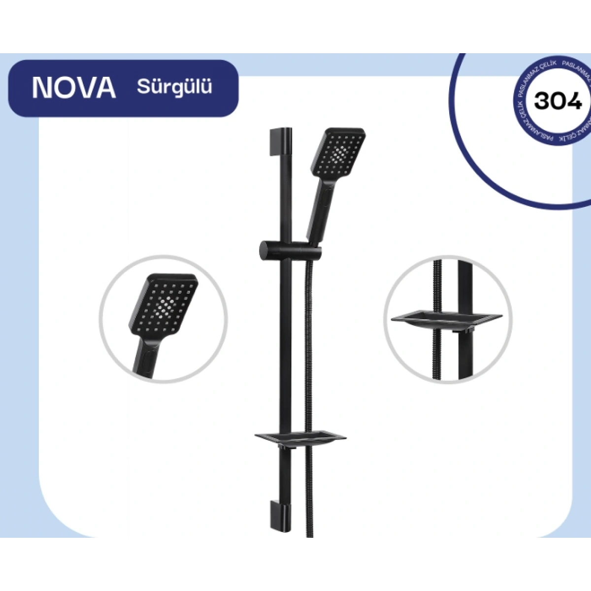 Fomaart Nova Siyah Sürgülü Duş Seti