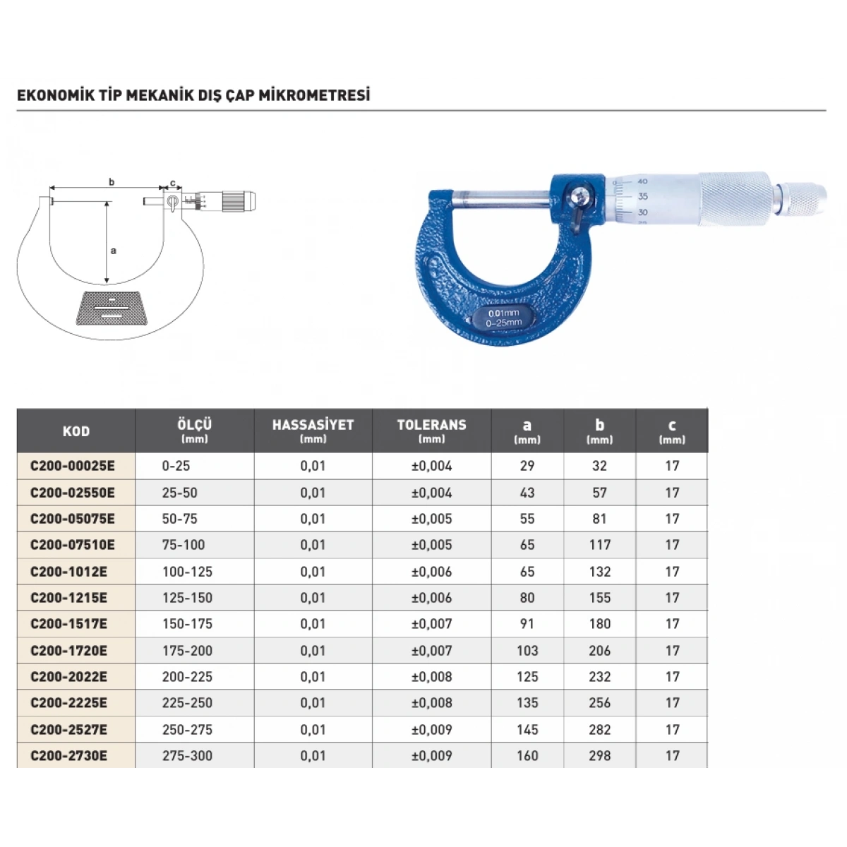 Pld 50-75mmx0.01 Ekonomik Tip Mikrometre