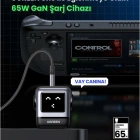 Ugreen Nexode Uno 65W Robot GaN Hızlı Şarj Cihazı 2xUSB-C, 1xUSB-A, Gri