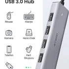 Ugreen USB-C USB 3.0 4 Port USB Hub Çoklayıcı, Gri
