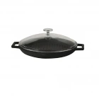 Lava Döküm 30 cm Yuvarlak Metal Kulplu Cam Kapaklı Izgara Tava