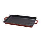 Lava Döküm Dikdörtgen 26x32 cm Metal Kulplu Izgara Tava Kırmızı