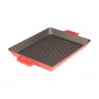 Lava Döküm Dikdörtgen 26x32 cm Metal Kulplu Izgara Tava Kırmızı