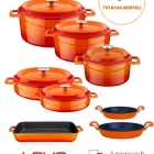 Lava Döküm Sekizli Tencere Tava Seti Trendy Turuncu(Silikon Tutacak Hediyeli)