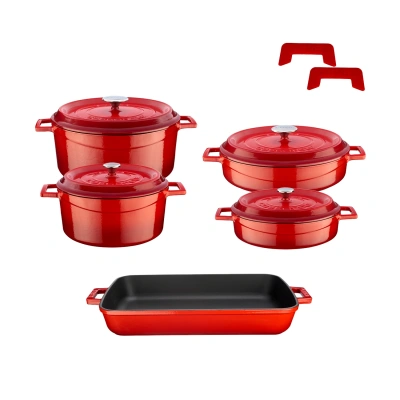 Döküm Beşli Tencere Tava Seti Trendy-Kırmızı