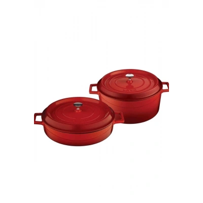 Lava 20 Cm Derin Yuvarlak 24 Cm Sığ Yuvarlak 2li Döküm Kırmızı Tencere Seti