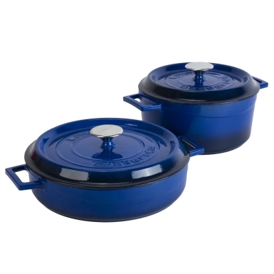 Lava 24 Cm Yuvarlak Derin Tencere - 28 Cm Yuvarlak Sığ Mavi Tencere Seti