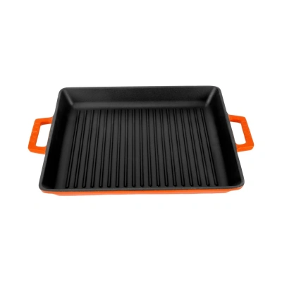 Lava Döküm Dikdörtgen 26x32 cm Metal Kulplu Izgara Tava-Turuncu