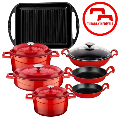 Lava NEO Trendy 12 Parça Kırmızı Döküm Tencere Seti