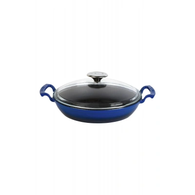 Lava Yekpare Çift Kulplu Cam Kapaklı Mavi Döküm Demir Sahan 24 cm