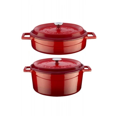 Trendy Döküm 2 Li Tencere Set 28cm Derin Basık Kırmızı