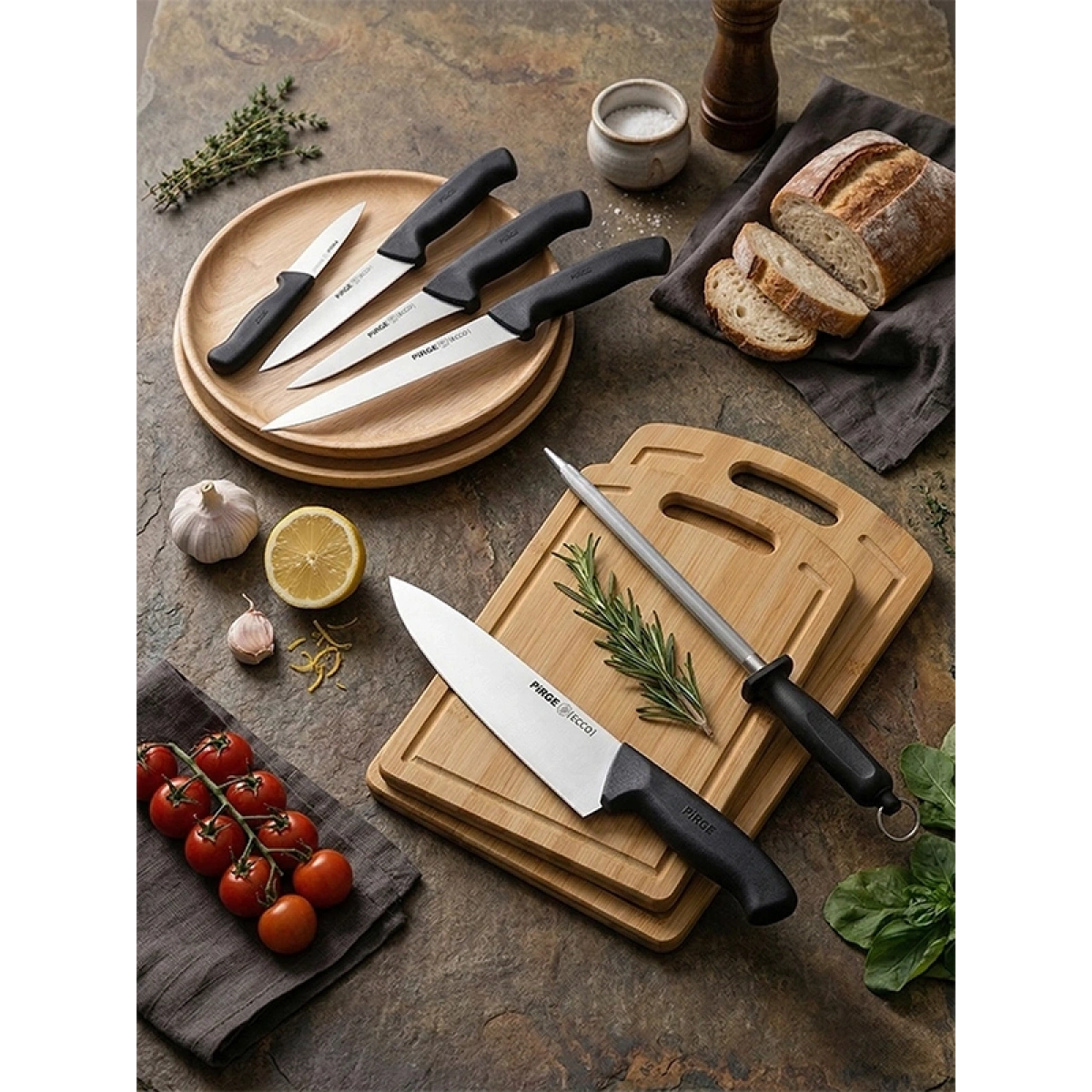 Pirge Kobe 13 Parça Bıçak Seti & Kesme Tahtası Hediyeli
