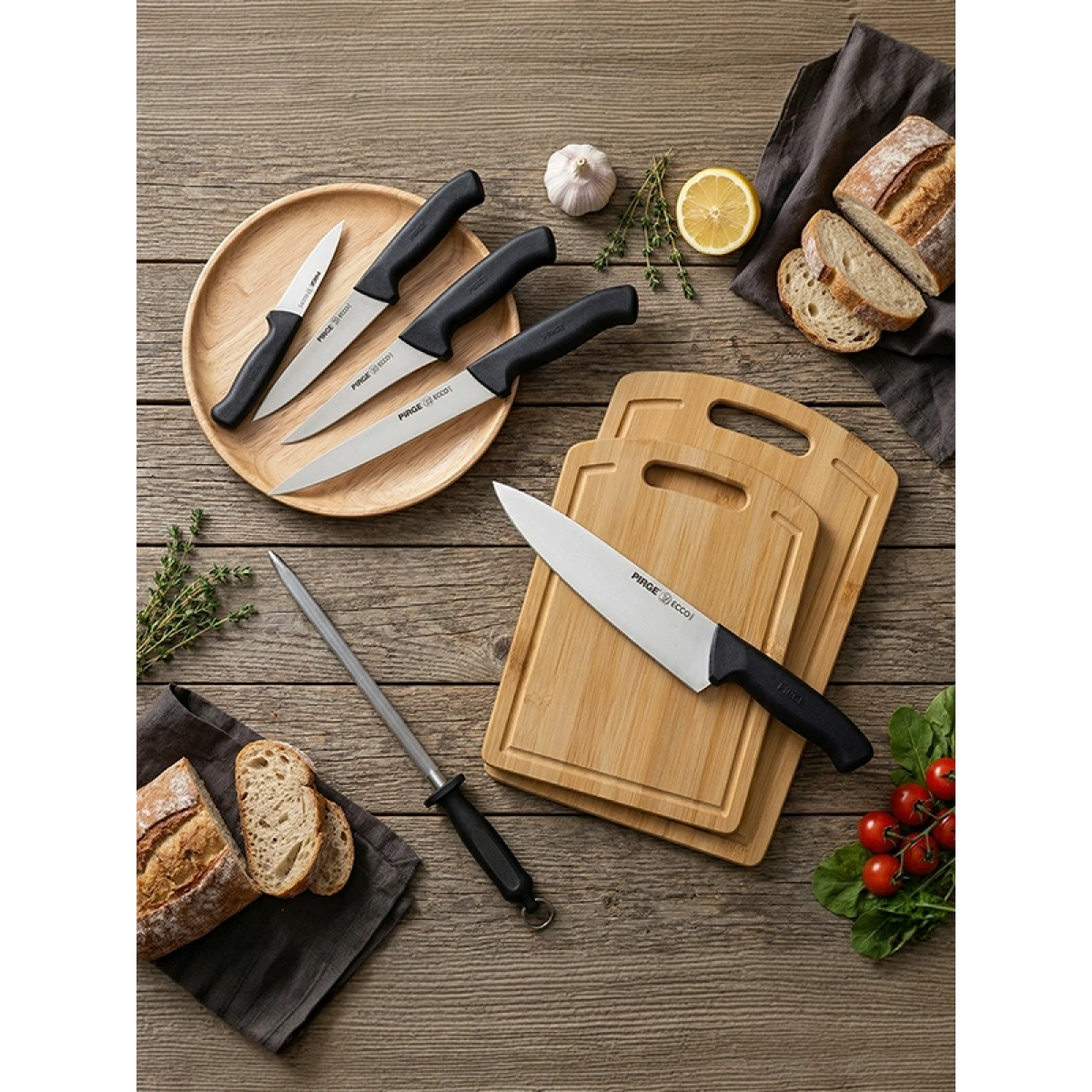 Pirge Kobe 13 Parça Bıçak Seti & Kesme Tahtası Hediyeli