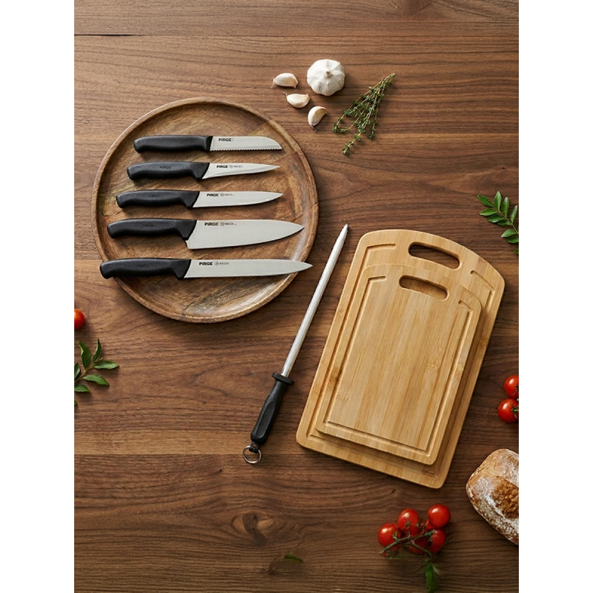 Pirge Kobe 13 Parça Bıçak Seti & Kesme Tahtası Hediyeli