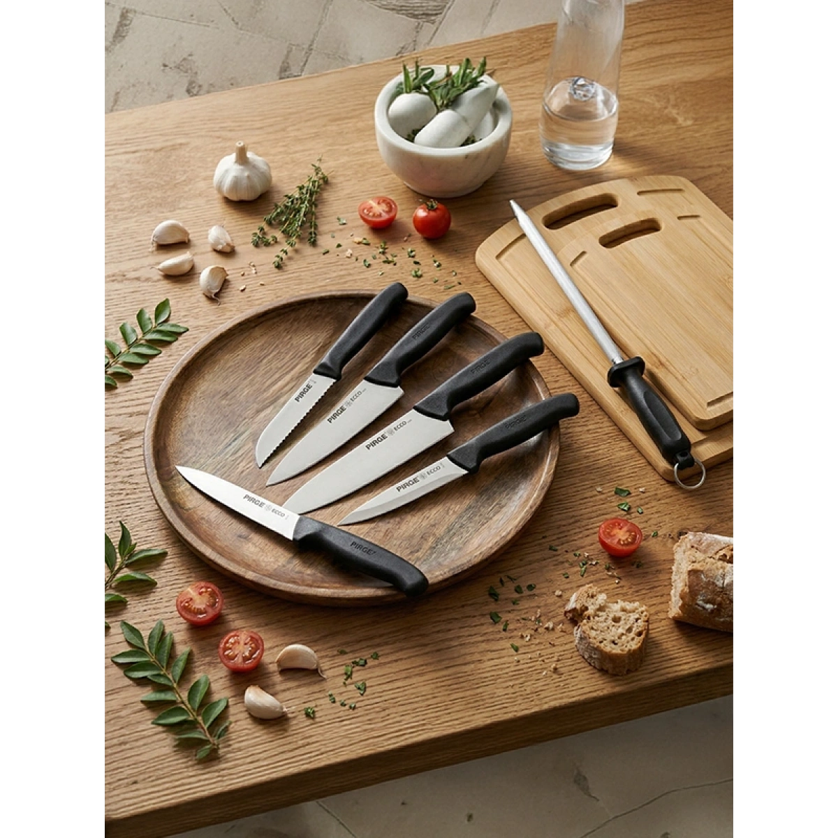 Pirge Kobe 13 Parça Bıçak Seti & Kesme Tahtası Hediyeli