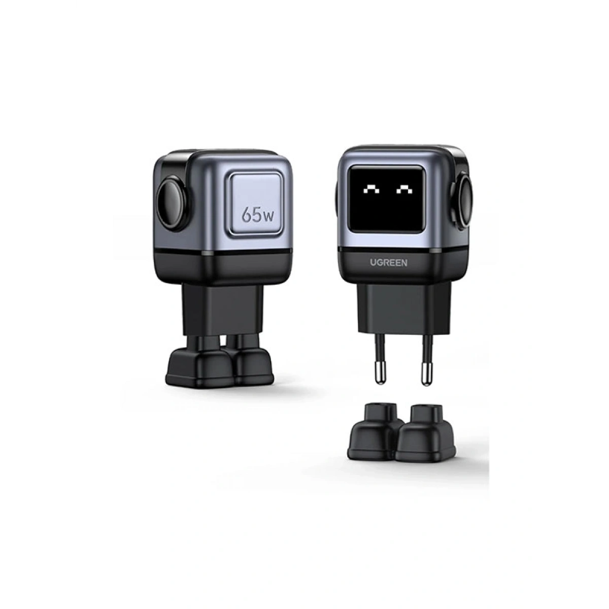 Ugreen Nexode Uno 65W Robot GaN Hızlı Şarj Cihazı 2xUSB-C, 1xUSB-A, Gri
