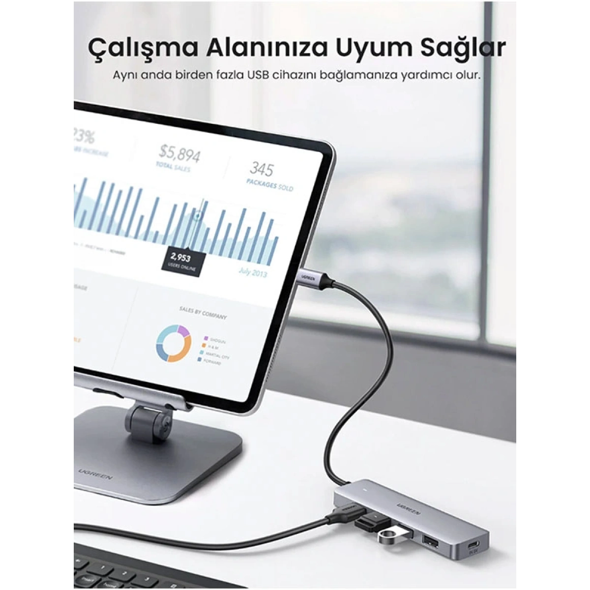 Ugreen USB-C USB 3.0 4 Port USB Hub Çoklayıcı, Gri