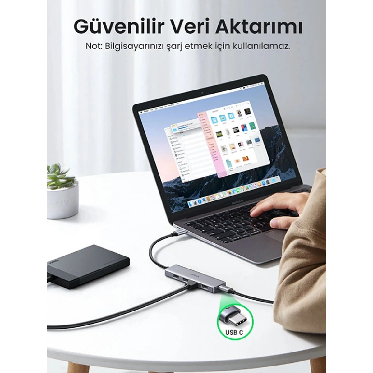 Ugreen USB-C USB 3.0 4 Port USB Hub Çoklayıcı, Gri