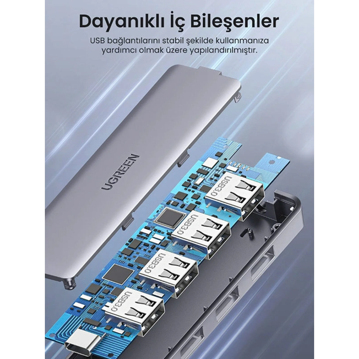 Ugreen USB-C USB 3.0 4 Port USB Hub Çoklayıcı, Gri