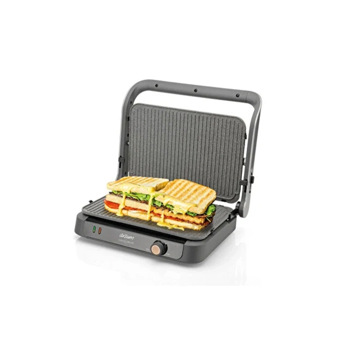 Arzum AR2001 Tostçu Delux 1800 W Granit Tost Makinesi, Çift Taraflı Plaka, 180 Derece Açılır Gövde, Inox