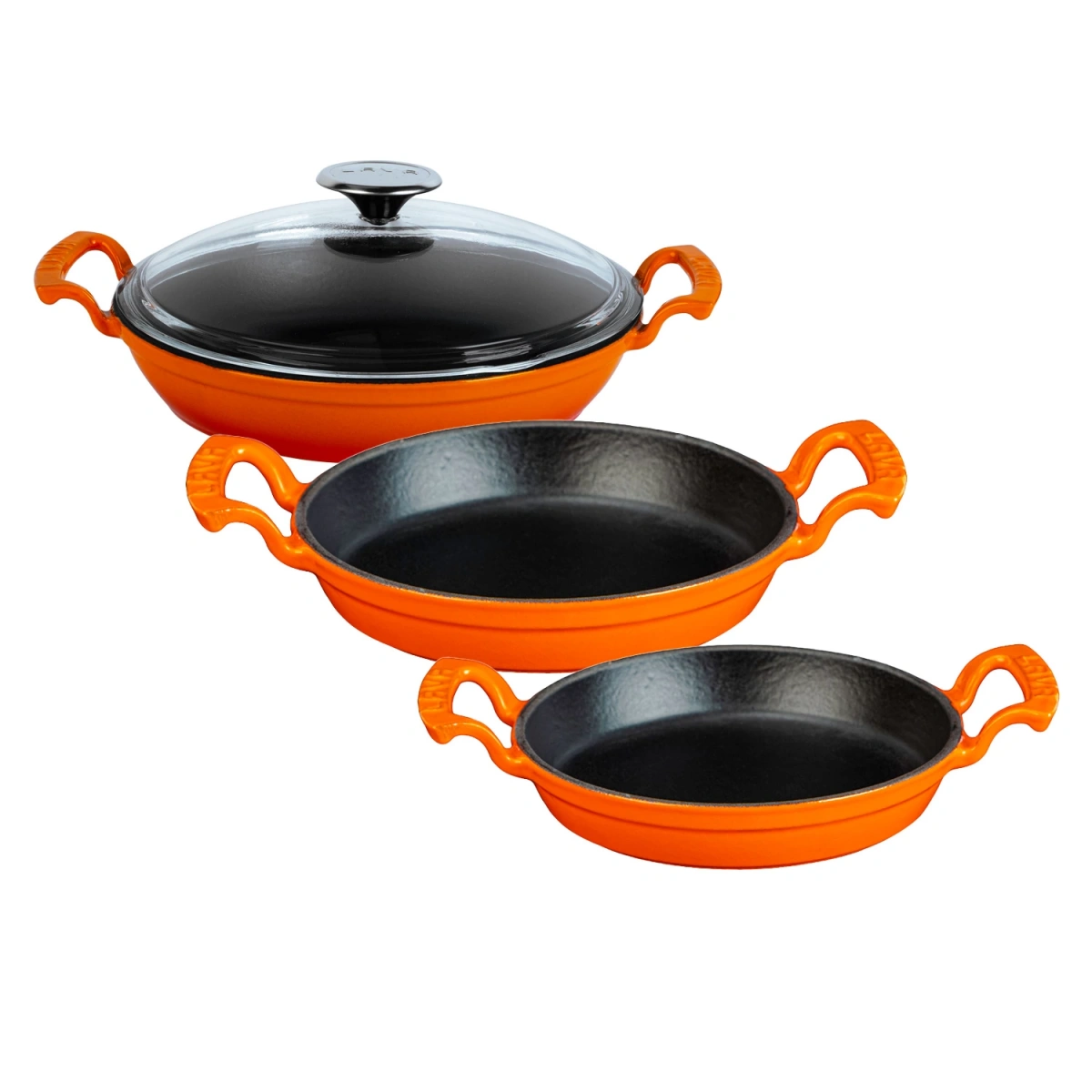 Cam Kapaklı Turuncu Sahan Seti (16 CM - 20 CM-24CM)