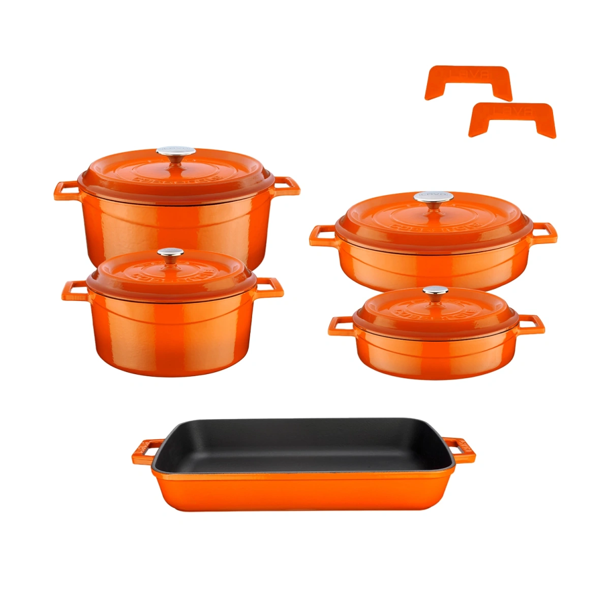 Döküm Beşli Tencere Tava Seti Trendy-Turuncu