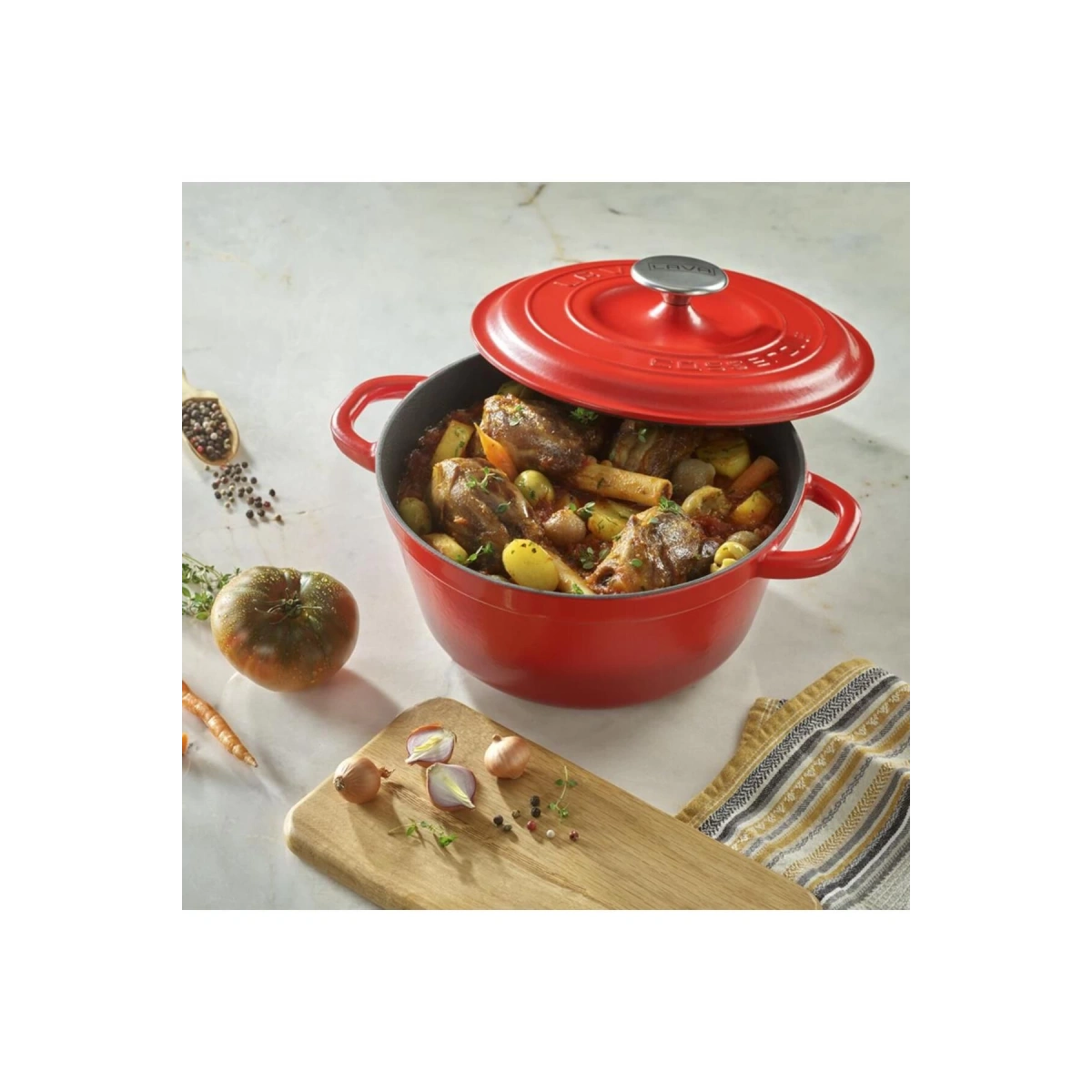 Lava 3X New Heritage Kırmızı Demir Döküm Tava Tencere Seti