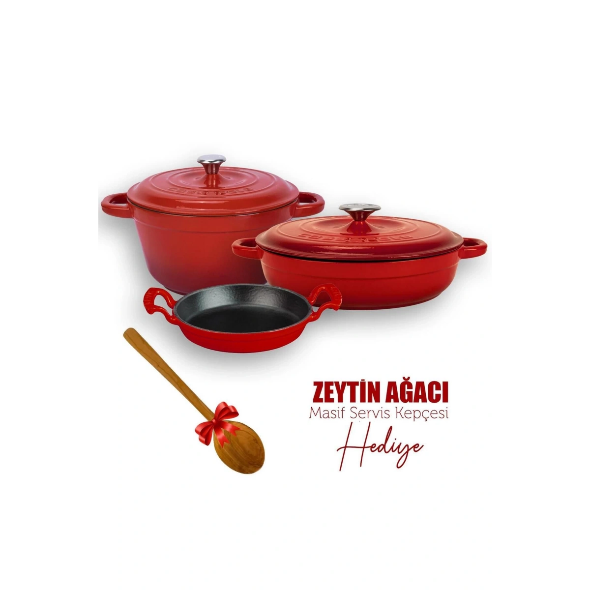 Lava 3X New Heritage Kırmızı Demir Döküm Tava Tencere Seti