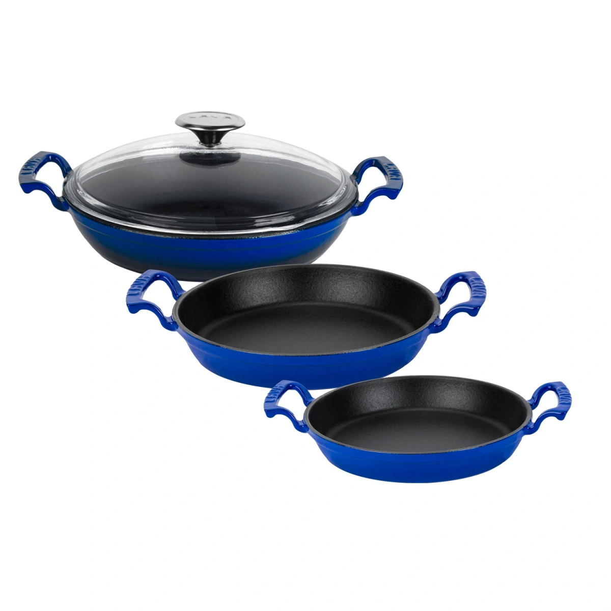 Lava Cam Kapaklı Mavi Sahan Seti (16 Cm - 20 Cm-24cm)