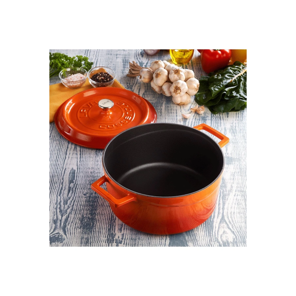 Lava Döküm Sekizli Tencere Tava Seti Trendy Turuncu(Silikon Tutacak Hediyeli)