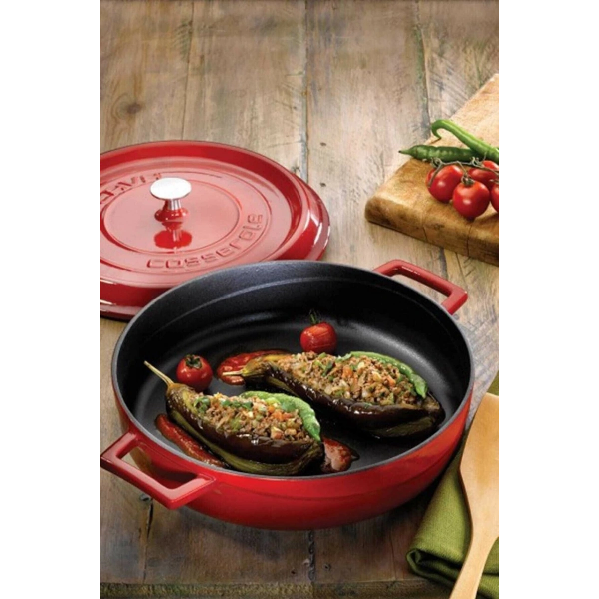 Lava Lava Trendy 28 cm Yayvan Döküm Kırmızı Tencere