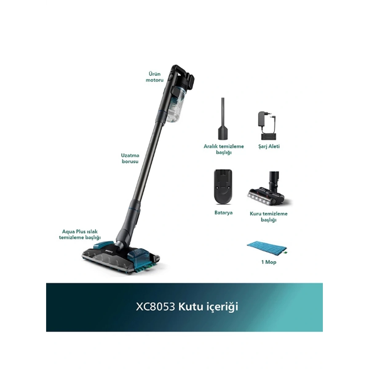 Philips 8000 Serisi Aqua Plus XC8053/01 Şarjlı Islak Kuru Dikey Süpürge