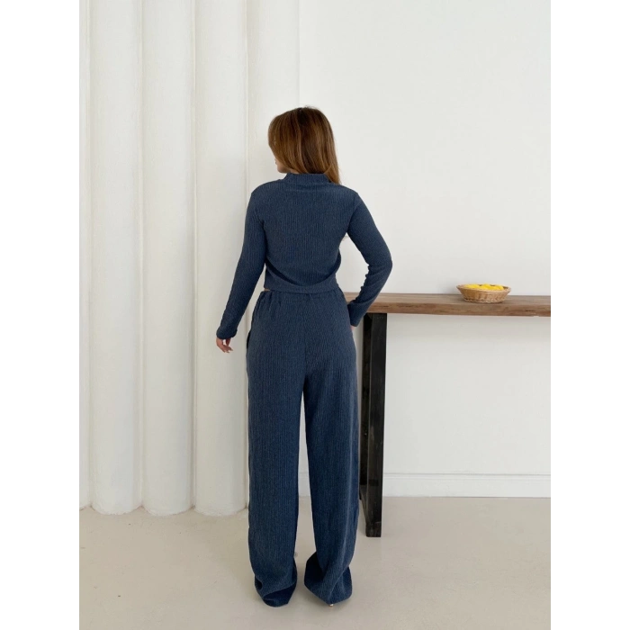 Balıkçı yaka örme takım lacivert st265865