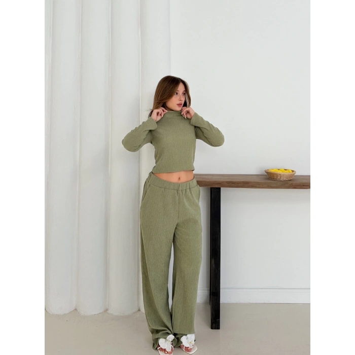 Balıkçı yaka örme takım mint st265865