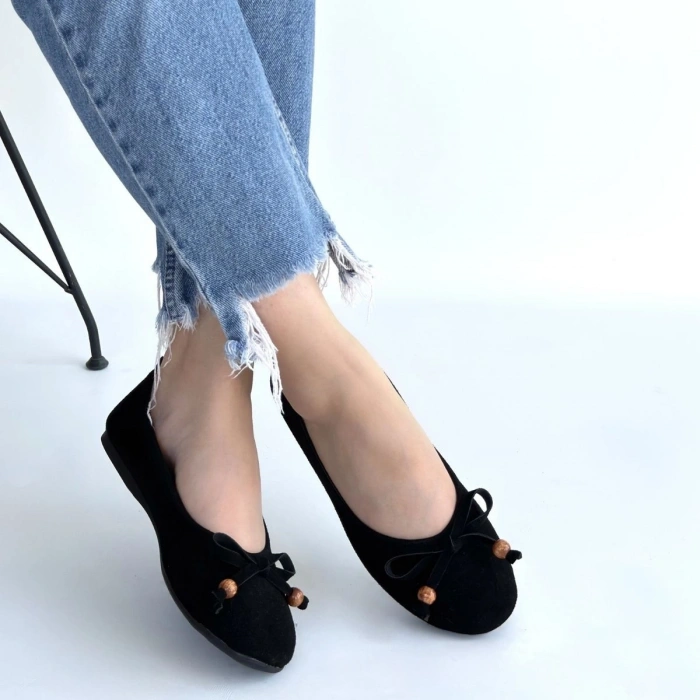 Cear Siyah Deri Tozu Süet Babet Ayakkabı